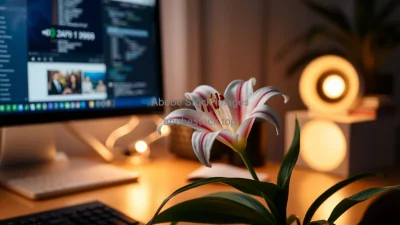 Flowering peace lily on office desk