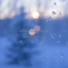 Frost-covered window with blurred light behind