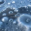 Frozen bubbles trapped under lake ice close-up