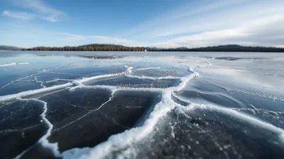Frozen lake detail with cracks and reflections