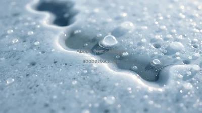Frozen lake surface with trapped air bubbles macro