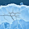 Frozen river with cracked ice surface top view
