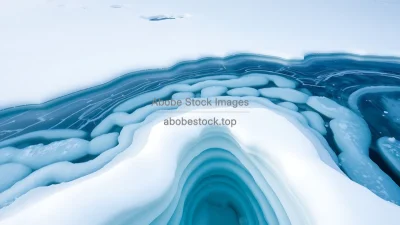 Frozen water flow creating layered ice structures