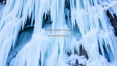 Frozen waterfall details with blue and white tones