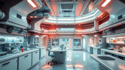 Futuristic biotech laboratory facility