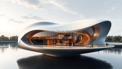 Futuristic floating pavilion with modern curves