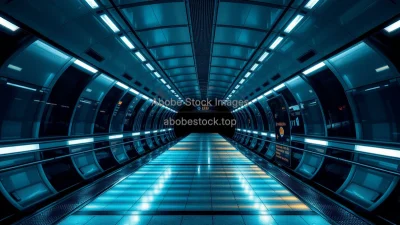 Futuristic metro station with glowing pathways