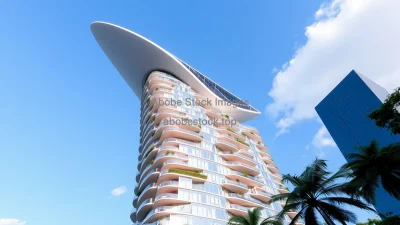 Futuristic mixed-use tower with aerodynamic top