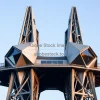 Futuristic steel tower with geometric facades
