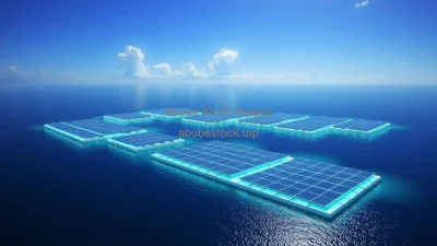 Giant floating solar farms on a calm ocean