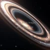 Gravitational lensing effect with distant galaxy forming Einstein ring photorealistic space scene