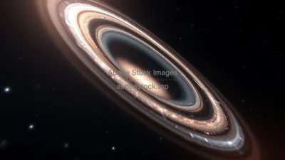Gravitational lensing effect with distant galaxy forming Einstein ring photorealistic space scene