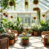 Greenhouse style sunroom full of indoor plants