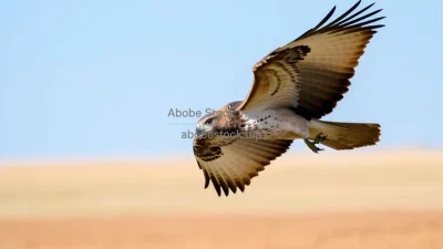 Hawk gliding over open fields