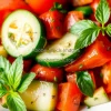 Healthy cucumber and tomato salad with fresh herbs