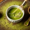 Healthy matcha tea ceremony with whisk bowl and powder