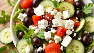 Healthy Mediterranean salad with olives feta and cucumbers