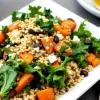 Healthy mixed grain salad with farro kale and roasted carrots