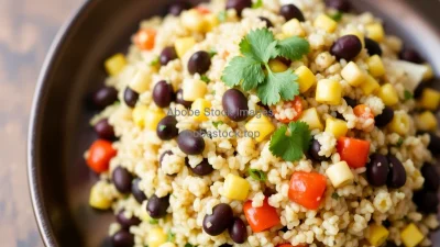 Healthy quinoa salad with black beans corn and cilantro