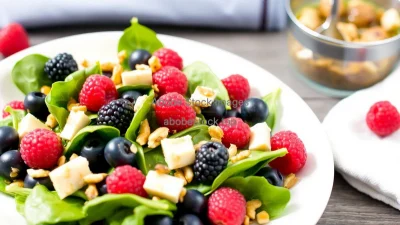 Healthy spinach and berry salad with nuts and vinaigrette