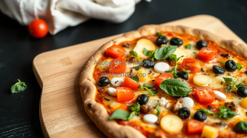 Healthy veggie pizza with whole wheat crust and colorful toppings