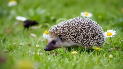 Hedgehog wandering through meadow