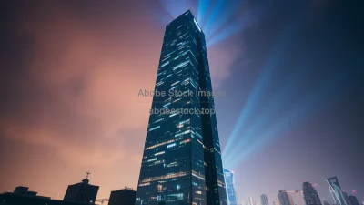 High tech skyscraper with dynamic lighting
