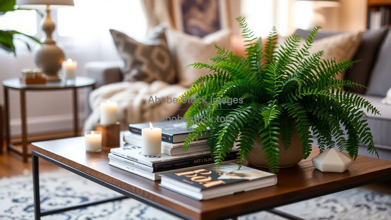 Home coffee table with lush fern