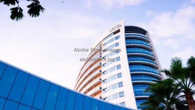 Hotel tower with curved contemporary facade