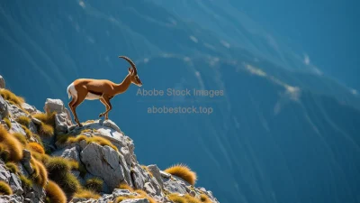 Ibex balancing on steep mountains