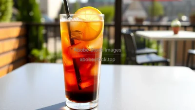 Iced americano with lemon slice in tall glass