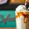 Iced coffee float with vanilla ice cream scoop