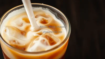 Iced cold brew with milk swirl captured in motion