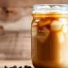 Iced hazelnut coffee in mason jar