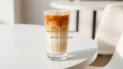 Iced latte with gradient color from dark to light