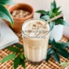 Iced latte with metal reusable straw