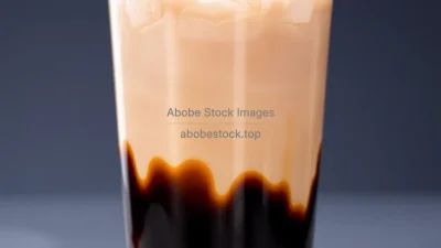 Iced mocha with visible chocolate syrup at bottom