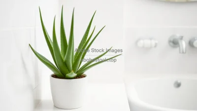 Indoor aloe vera plant on bathroom counter