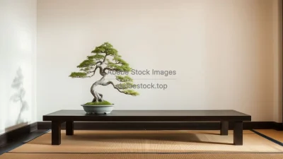 Indoor bonsai tree on a low Japanese style table