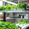 Indoor hydroponic garden unit with leafy greens