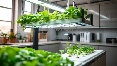 Indoor hydroponic garden unit with leafy greens