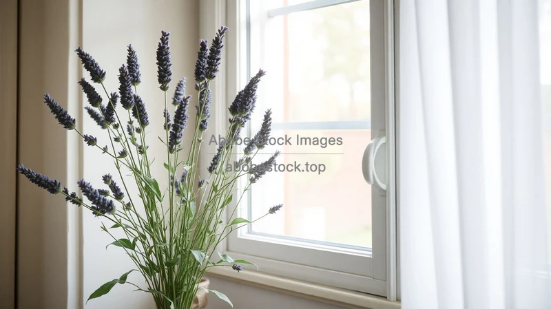 Indoor lavender plant near a window