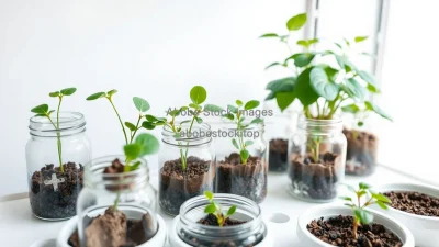 Indoor plant propagation station with glass jars and cuttings