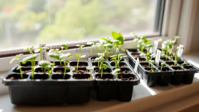 Indoor vegetable seedlings on a windowsill