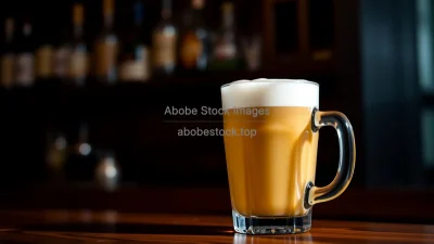 Irish coffee in glass mug with cream layer on top