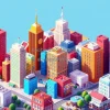 Isometric city buildings in bright color palette