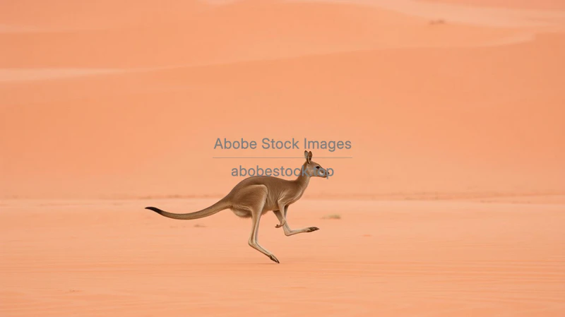 Kangaroo hopping across red desert