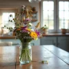 Kitchen table with wildflower bouquet in a jar