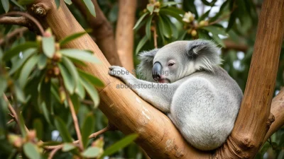 Koala resting in eucalyptus tree