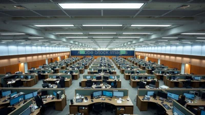 Large corporate open floor with rows of identical desks